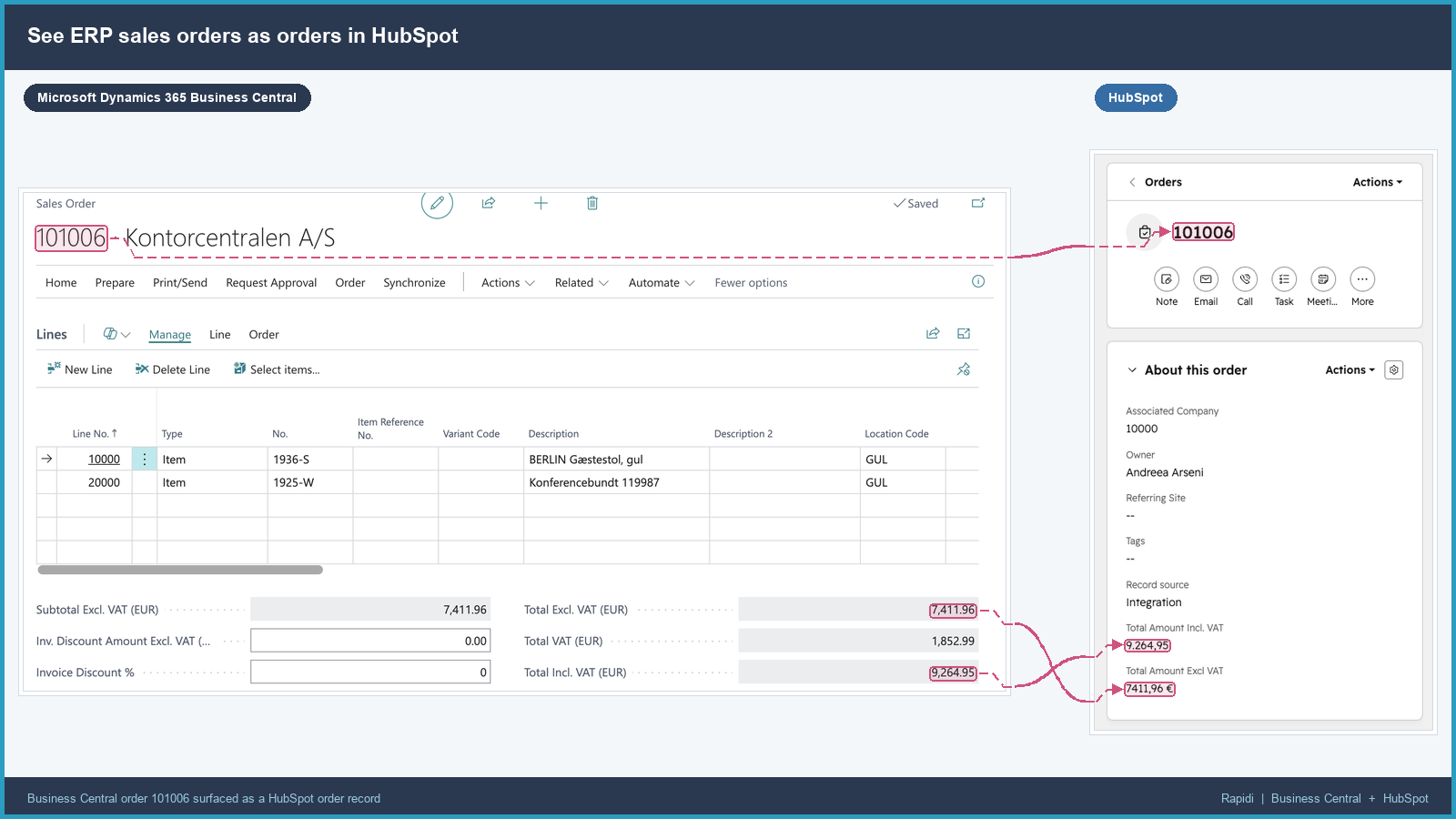 Visa ERP-försäljningsorder som order i HubSpot